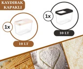 Flosoft 10 LT Un Bakliyat Erzak Saklama Kabı Deterjan Kutusu 2’li Set Füme+Krem thumbnail 2