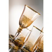 Kcd Antik Sarı Kesme El Dekor Yaldızlı Desenli Cam 6 Adet Ayaklı Bardak Kadeh thumbnail 1