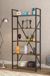 WOOD HOUSE -  DENİZ METAL 5 RAFLI KİTAPLIK-CEVİZ - 2