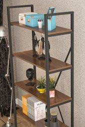WOOD HOUSE -  DENİZ METAL 5 RAFLI KİTAPLIK-CEVİZ - 3
