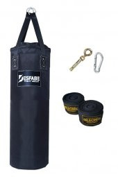 Desfabe Polydes 80x25 Cm Kolonlu Boks Kum Torbası Siyah+Askı Aparatı+El Sargı Bandajı - 1