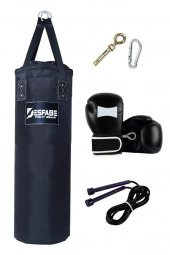 Desfabe Polydes 80x25 Cm Kolonlu Boks Kum Torbası Siyah+Askı Aparatı+Boks Eldiveni+Atlama İpi - 1