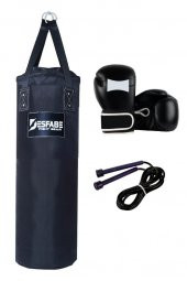 Desfabe Polydes 80x25 Cm Kolonlu Boks Kum Torbası Siyah+Boks Eldiveni+Atlama İpi - 1