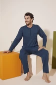 KLY 9230 Erkek Midi Yaka Pijama Takım - 1