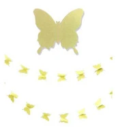 Düğün Doğum Günü Parti Dekoru Kağıt Kelebek Dizesi Açık Sarı - 1