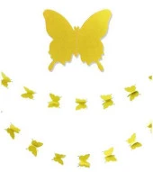 Düğün Doğum Günü Parti Dekoru Kağıt Kelebek Dizesi Altın Sarısı - 1