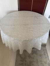 Dantel Motifli Muşamba PVC Masa Örtüsü Yuvarlak 150 cm çapında - 4