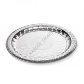HSGL PASLANMAZ ÇELİK YUVARLAK ÇAY TEPSİSİ 36 CM DESENLİ KAHVE SERVİS TEPSİSİ - 1