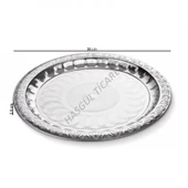 HSGL PASLANMAZ ÇELİK YUVARLAK ÇAY TEPSİSİ 36 CM DESENLİ KAHVE SERVİS TEPSİSİ - 2