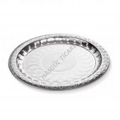 PASLANMAZ ÇELİK YUVARLAK ÇAY TEPSİSİ 40 CM DESENLİ KAHVE SERVİS TEPSİSİ - 1