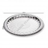 PASLANMAZ ÇELİK YUVARLAK ÇAY TEPSİSİ 40 CM DESENLİ KAHVE SERVİS TEPSİSİ - 2