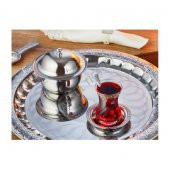 PASLANMAZ ÇELİK YUVARLAK ÇAY TEPSİSİ 40 CM DESENLİ KAHVE SERVİS TEPSİSİ - 3