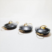 Çift Kulplu Cam Kapaklı Döküm Granit Kaplama 3lü Sahan Tava Seti Takımı - 1