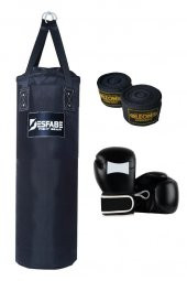Desfabe Polydes 80x25 Cm Kolonlu Boks Kum Torbası Siyah+Boks Eldiveni+El Sargı Bandajı - 1