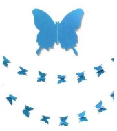 Düğün Doğum Günü Parti Dekoru Kağıt Kelebek Dizesi Mavi Renk - 1