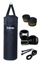 Desfabe Polydes 80x25 Cm Kolonlu Boks Kum Torbası Siyah+Boks Eldiveni+El Sargı Bandajı+Atlama İpi - 1