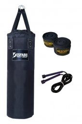 Desfabe Polydes 80x25 Cm Kolonlu Boks Kum Torbası Siyah+El Sargı Bandajı+Atlama İpi - 1