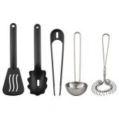 Çocuk Metal Mutfak Gereçleri Seti 5 Parça MeridyenDukkan Lame Siyah Renk Minyatür Pişirme Set - 1