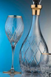 Kcd Kilim Altın Kesme El Dekor Yaldızlı Desenli Cam 6 Adet Ayaklı Bardak Kadeh thumbnail 1