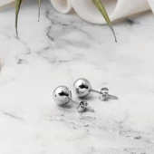 14 Ayar Beyaz Altın Top Küpe 8 mm. - 3