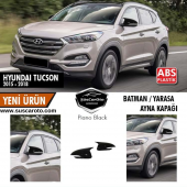 Hyundai Tucson 2015-2018 Uyumlu Batman Yarasa Ayna Kapağı Piano Black ABS Plastik - 1