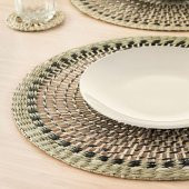 6 Adet Amerikan Servis, Natürel MeridyenDukkan 37 cm Rattan-Yuvarlak-Dekoratif Servis - 5
