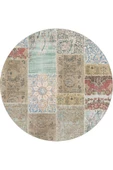 Patchwork Desenli Dokuma Pamuk Taban Dekoratif Yuvarlak Halı  VİZON 160X160 - 1