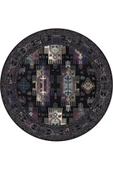 Kilim Desen Pamuk Taban Dijital Baskılı Yuvarlak Halı  SİYAH 140x140 - 1