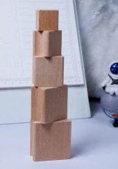 Ahşap Küp Mühür 40x40mm Oluklu Blok Kayın Ağacı - 11