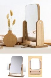 gaman Masaüstü Standlı Ayarlanabilir Makyaj Aynası Masaüstü Ahşap Ayna 22x16cm - 2