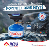 gaman 2022 Yeni Portatif Taşınabilir Çakmak Gazı ile Dolum Özelliği Olan Mavi İksa MoCamp Kamp Ocağı - 1