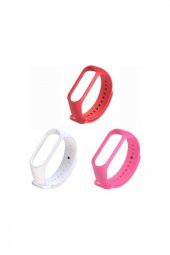 gaman Mi Band 3/4 Uyumlu Akıllı Bileklik Kordonu 3lü Set Kırmızı Pembe Beyaz - 1