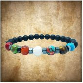 Kaplangözü & Varasit & Turkuaz & Beyaz Oniks &Akik Erkek Doğal Taş Çakra Bileklik - 2