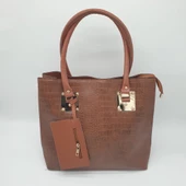 Deri Basklılı Büyük Boy El ve Omuz Çantası - 10