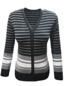 Me-Na 3040 Kadın Triko İnce Çizgili Önden Düğmeli Hırka thumbnail 3