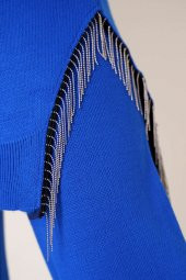 Lugmo Kadın Yanı Zincir Püsküllü Tesettür Triko Tunik Üst Mavi - 2