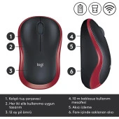 Logitech USB Alıcılı Kompakt Kablosuz Mouse Kırmızı thumbnail 4