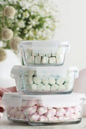 Lav fresco saklama kabı 3 lü cam kilitli saklama kabı beyaz thumbnail 1