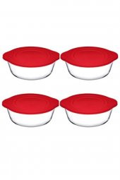 Paşabahçe kapaklı yuvarlak borcam tencere seti 4 lü saklama kabı seti thumbnail 2