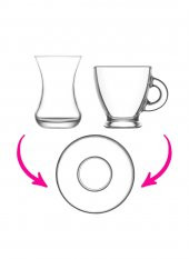 Lav sohbet 18 parça set - çay bardağı tabağı kahve fincanı seti takımı - 4