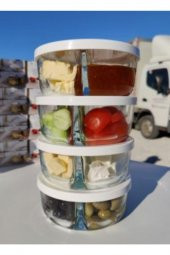 Paşabahçe polar bölmeli cam saklama kabı - 4 lü kapaklı kahvaltılık beyaz thumbnail 1