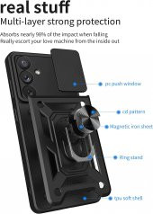 KNY Samsung Galaxy A54 Kılıf Ultra Korumalı Yüzüklü Manyetik Sürgülü Vega Kapak Siyah - 2