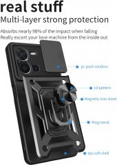 KNY Vivo Y35 Kılıf Ultra Korumalı Yüzüklü Manyetik Sürgülü Vega Kapak Kırmızı - 3