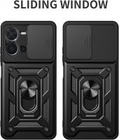 KNY Vivo Y35 Kılıf Ultra Korumalı Yüzüklü Manyetik Sürgülü Vega Kapak Kırmızı - 4