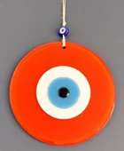 Nazar Boncuklu Turuncu 20 Santimetre Çapında Cam Duvar Süsü thumbnail 2