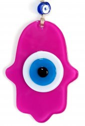 Nazar Boncuklu Fuşya Renk Fatma Ana Bereket Eli Cam Duvar Süsü thumbnail 1