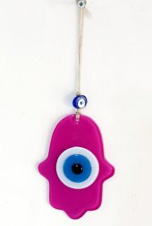 Nazar Boncuklu Fuşya Renk Fatma Ana Bereket Eli Cam Duvar Süsü thumbnail 2