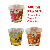 ProChef 3'lü Set 400 Gr Dana Kuzu Tavuk Etli Premium Plus Köpeklerin Eğitimi İçin Yarı Yumuşak Ödül Mama - 1
