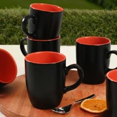 Keramika Mat Siyah/Turuncu Bulut Kupa 9 Cm 6 Adet 956/200 - 1