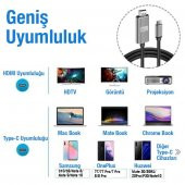 Polham 1.8 Metre Type-C to HDMİ 4K 60Hz Ses ve Görüntü Kablosu, Telefon, Tablet, PC HDMİ Kablosu - 2